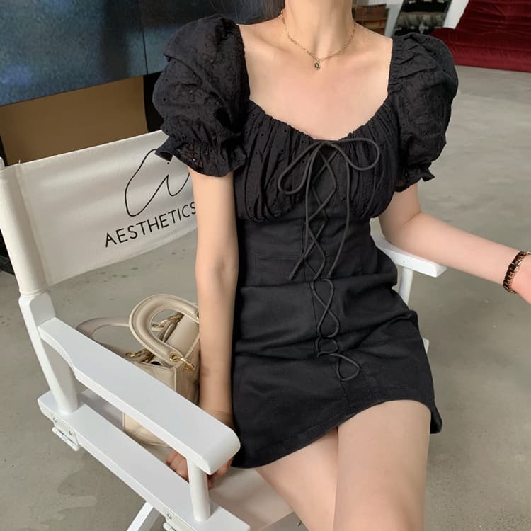 フレンチガーリー コットンスクエアミニワンピース