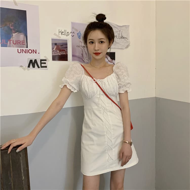 フレンチガーリー コットンスクエアミニワンピース