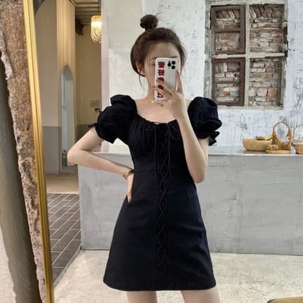 フレンチガーリー コットンスクエアミニワンピース