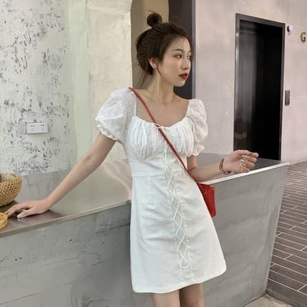 フレンチガーリー コットンスクエアミニワンピース