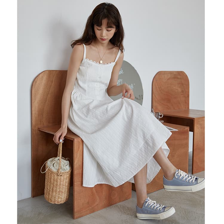 フレンチガーリー コットンキャミロングワンピース