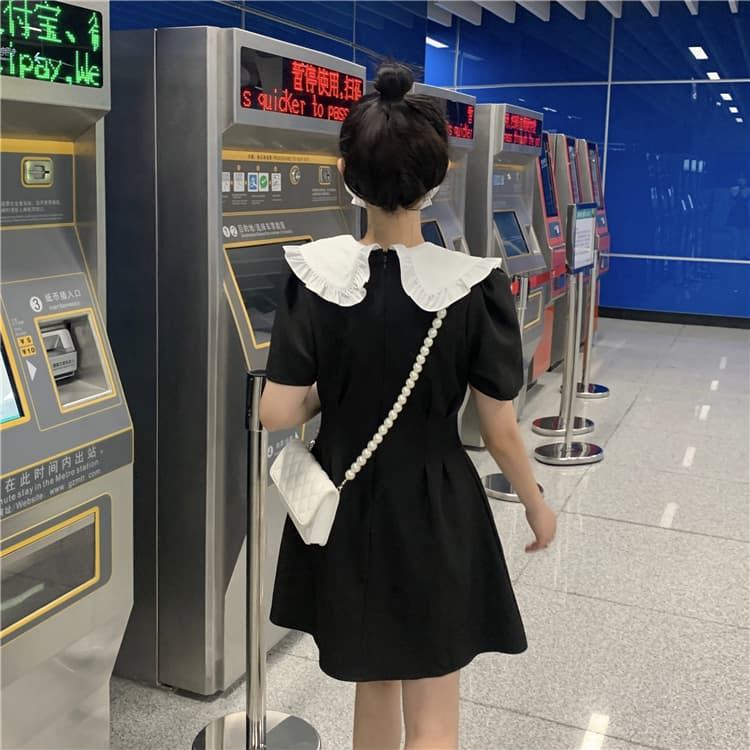 フレンチガーリー ビックカラー半袖ミニワンピース