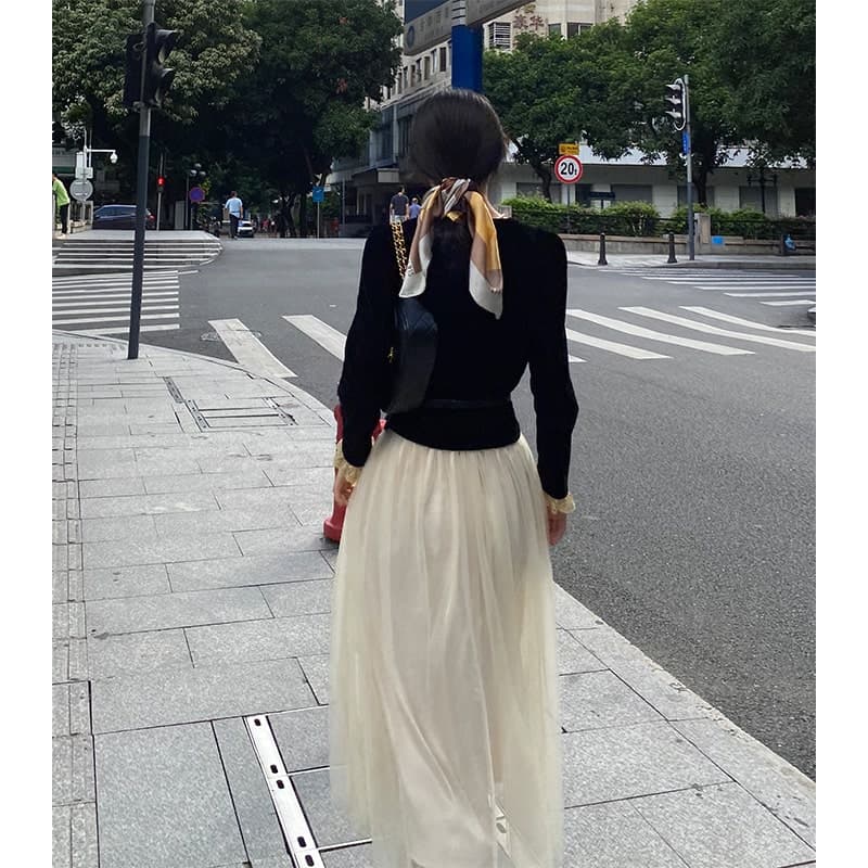 フレンチガーリー アイボリーシフォンロングスカート