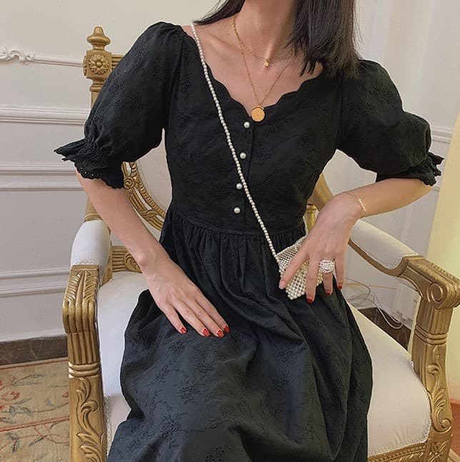 フレンチガーリー フラワーコットンロングワンピース