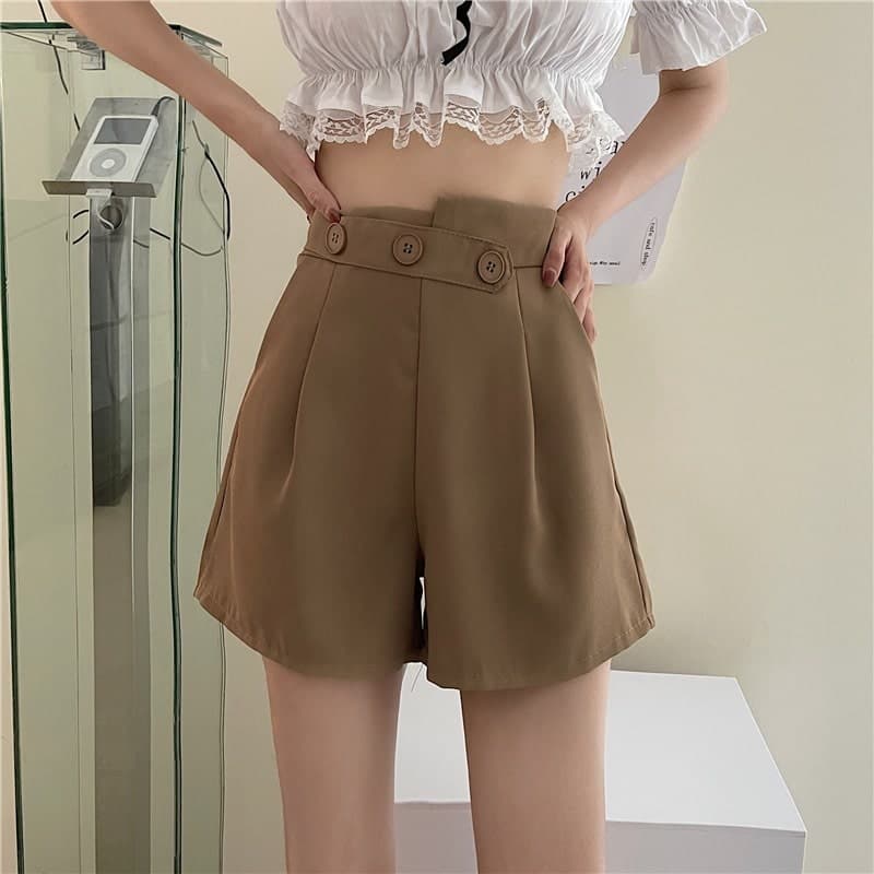フレンチガーリー ハイウエストアシメボタンショートパンツ