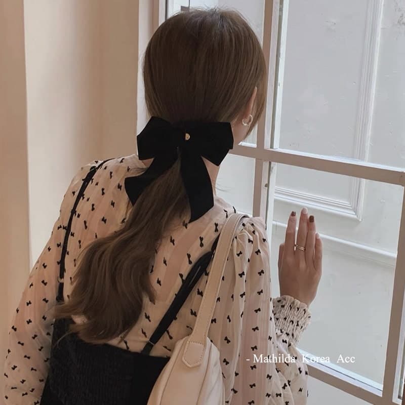 フレンチガーリー ピン付きベルベットリボンバレッタ