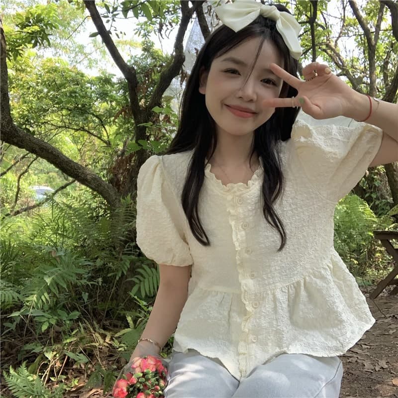 フレンチガーリー クシュクシュパフスリーブブラウス