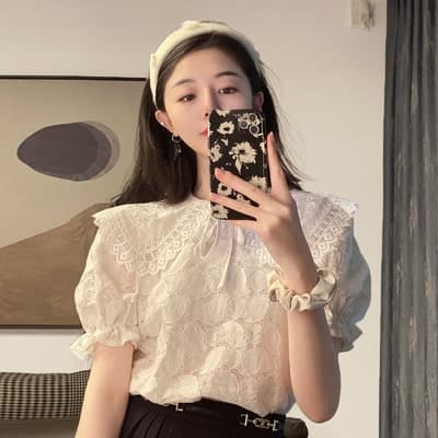 フレンチガーリー ホワイトレースブラウス