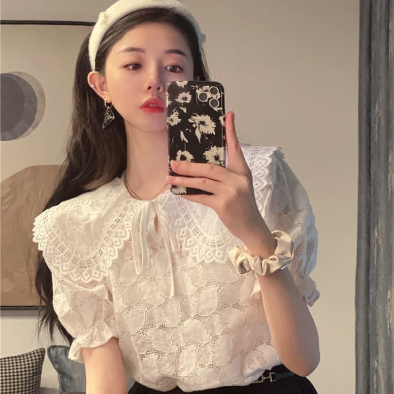 フレンチガーリー ホワイトレースブラウス