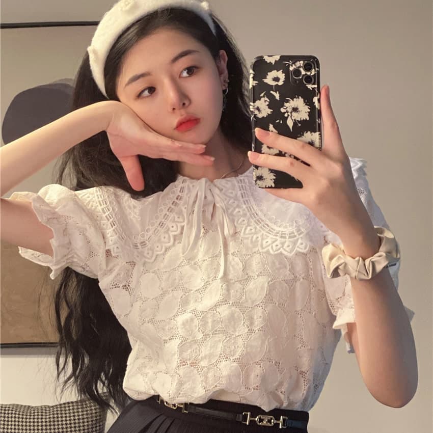 フレンチガーリー ホワイトレースブラウス