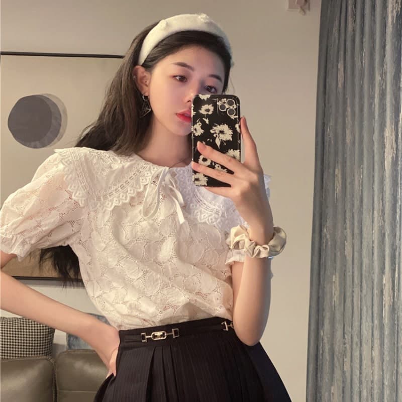 フレンチガーリー ホワイトレースブラウス