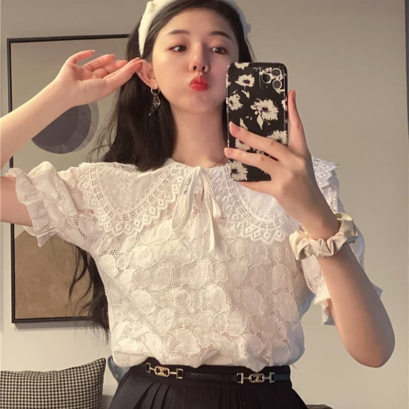 フレンチガーリー ホワイトレースブラウス