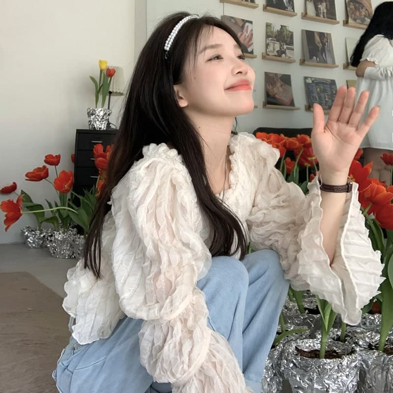 フレンチガーリー プリーツシフォンブラウス