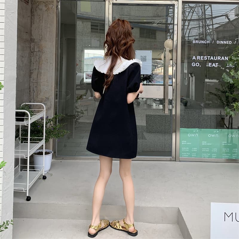 フレンチガーリー 襟付きパフスリーブミニワンピース