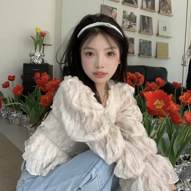 フレンチガーリー プリーツシフォンブラウス