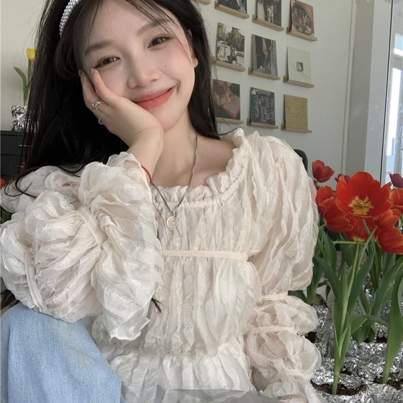 フレンチガーリー プリーツシフォンブラウス