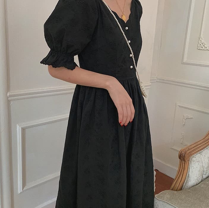 フレンチガーリー フラワーコットンロングワンピース