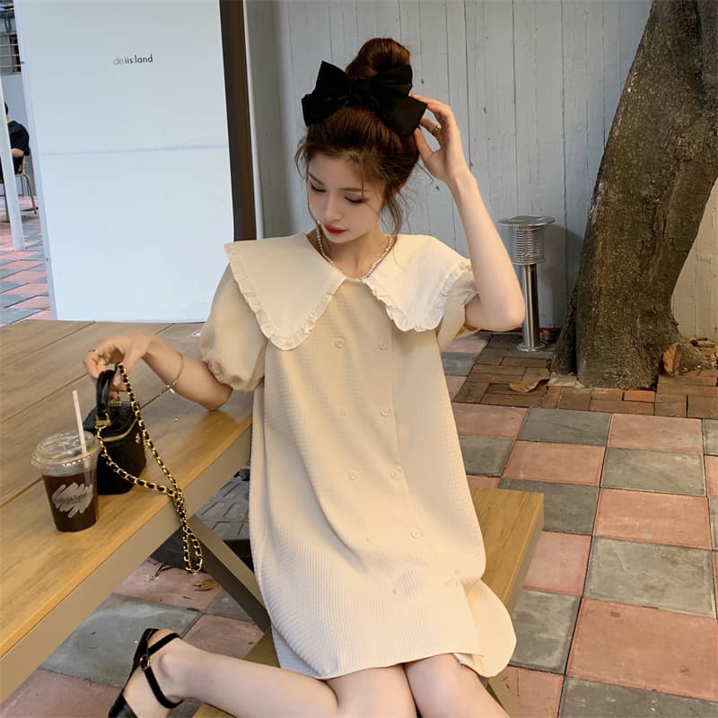 フレンチガーリー 襟付きパフスリーブミニワンピース