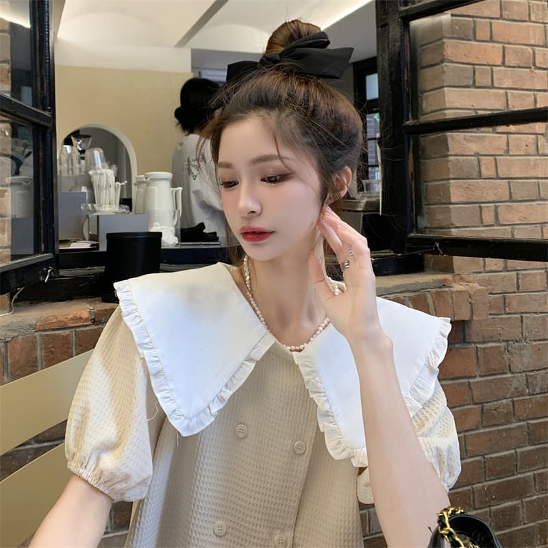 フレンチガーリー 襟付きパフスリーブミニワンピース