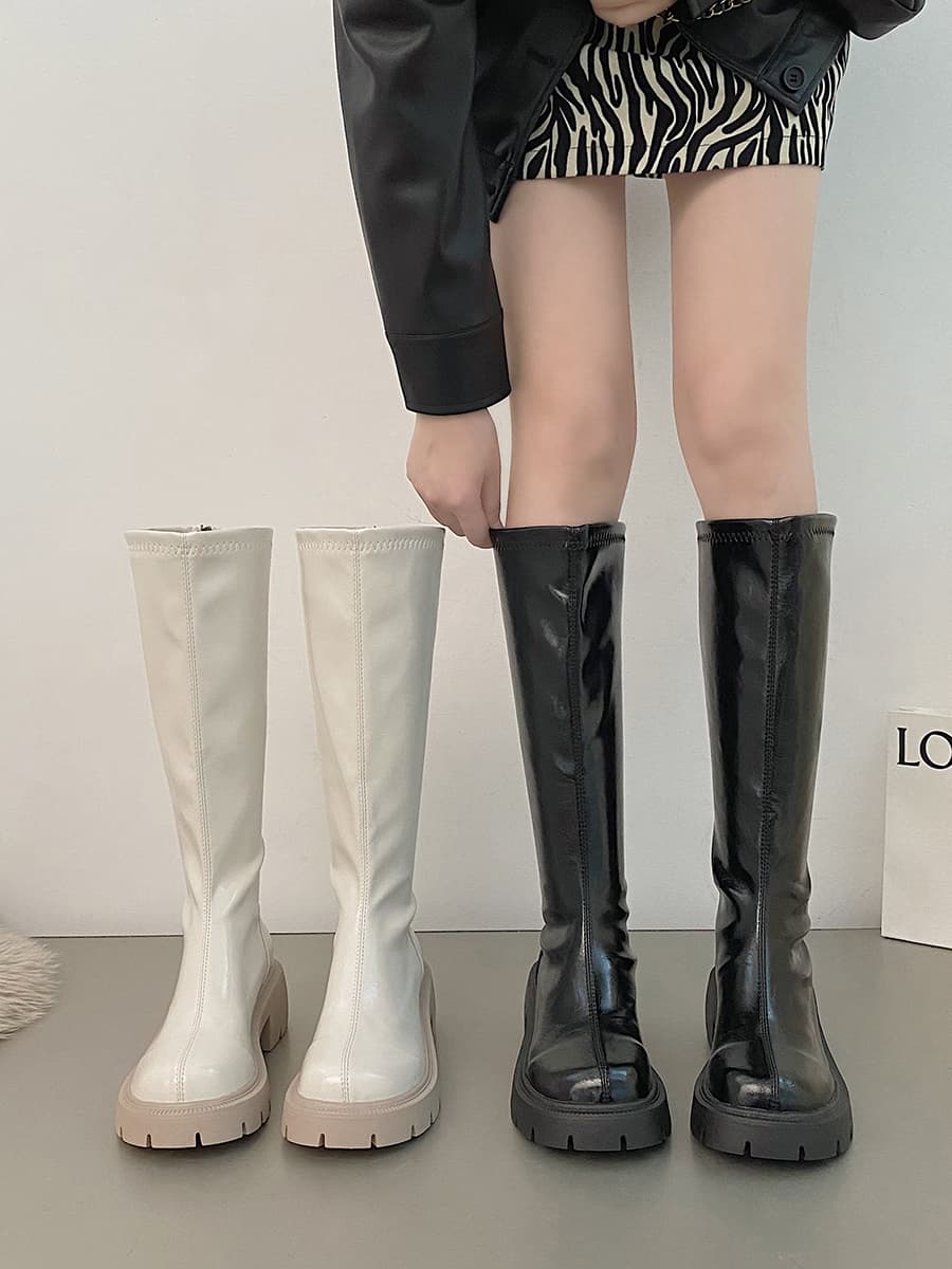 フレンチガーリー 秋の小さな薄い厚い底の高いブーツ 靴