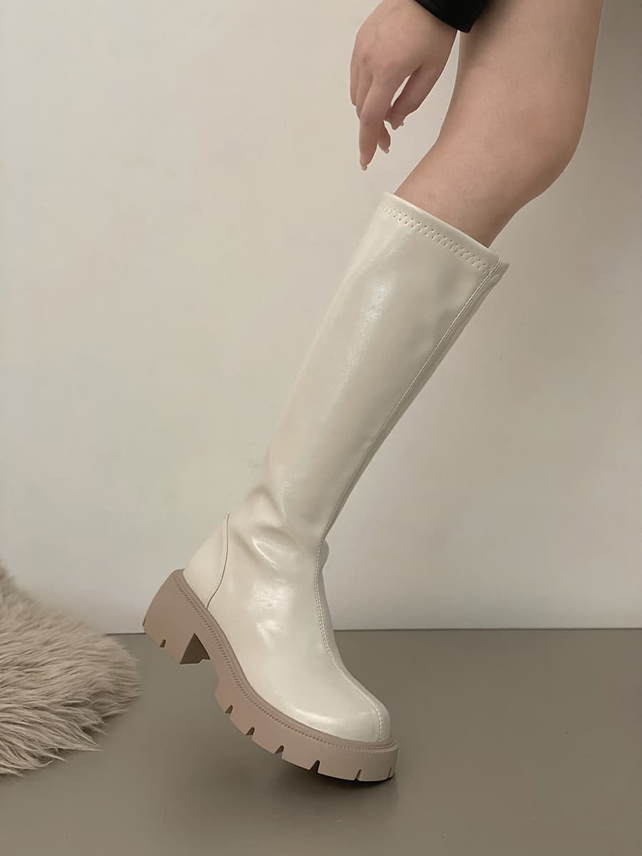 フレンチガーリー 秋の小さな薄い厚い底の高いブーツ 靴