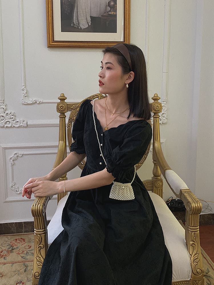 フレンチガーリー フラワーコットンロングワンピース