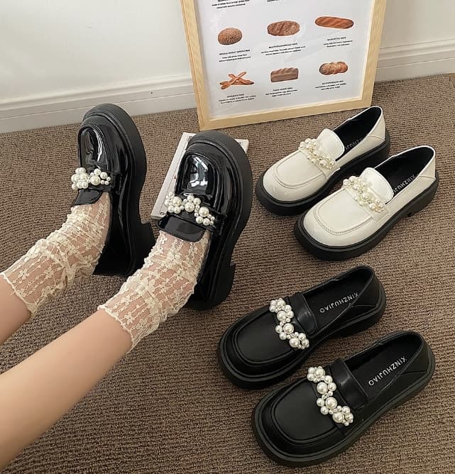 フレンチガーリー パールが可愛い♡厚底シューズ 靴