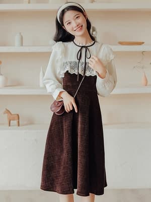 フレンチガーリー レトロ色ワンピース