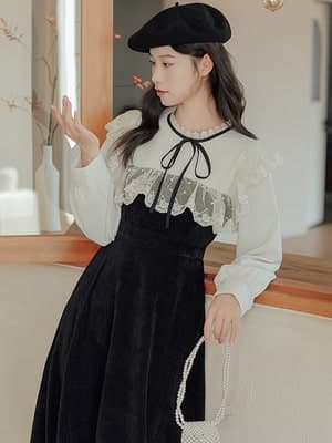 フレンチガーリー レトロ色ワンピース