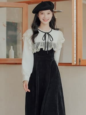 フレンチガーリー レトロ色ワンピース