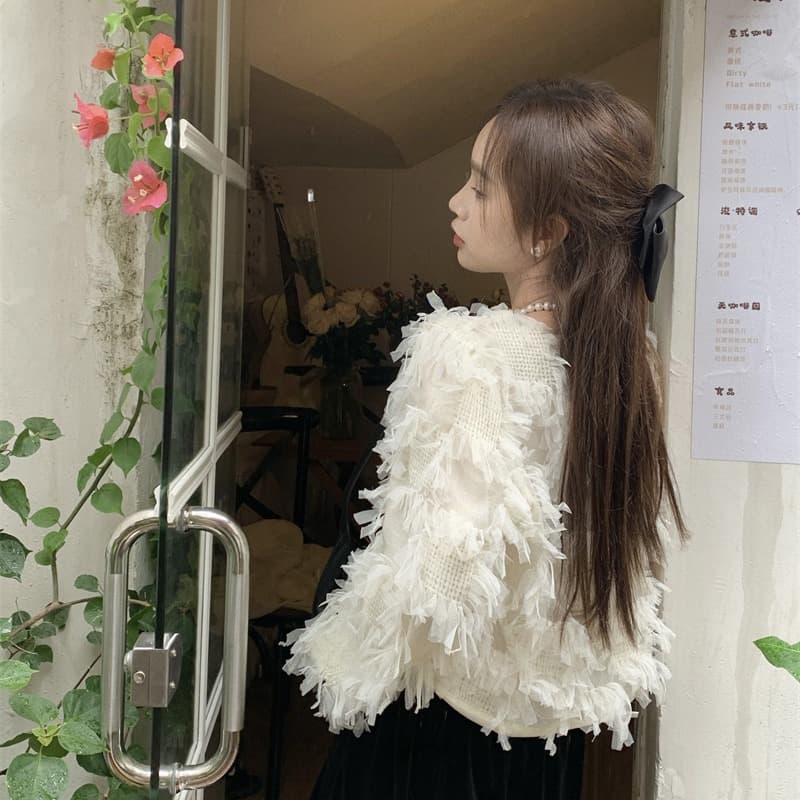 フレンチガーリー 長袖のニット風ブラウス