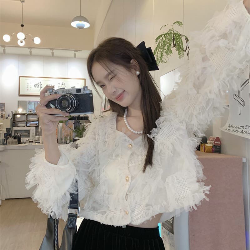 フレンチガーリー 長袖のニット風ブラウス