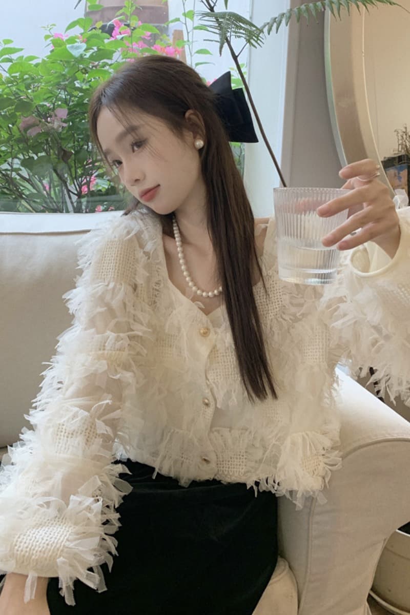 フレンチガーリー 長袖のニット風ブラウス