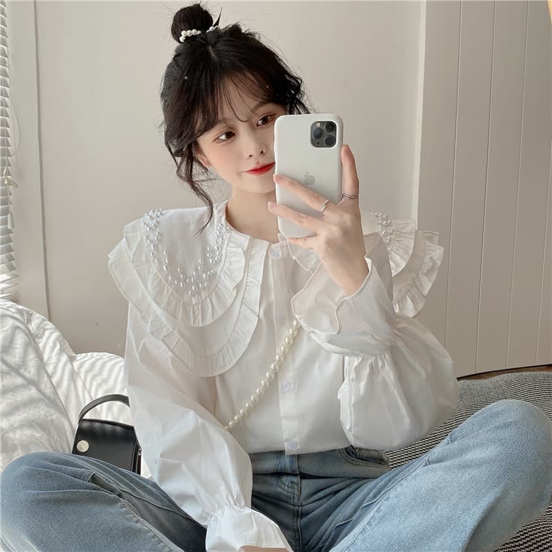 フレンチガーリ ホワイトシャツブラウス