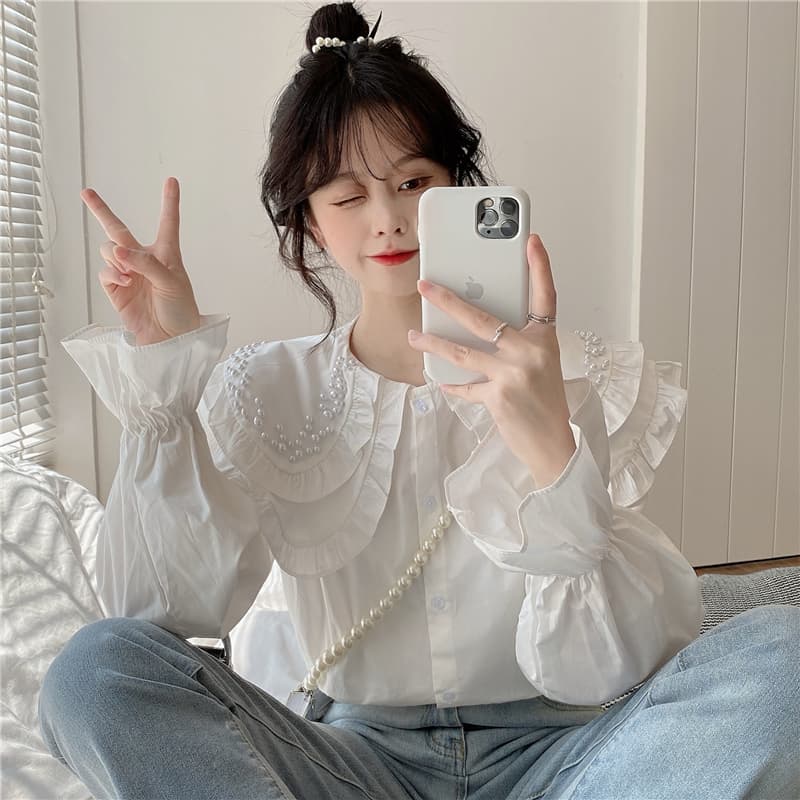 フレンチガーリ ホワイトシャツブラウス