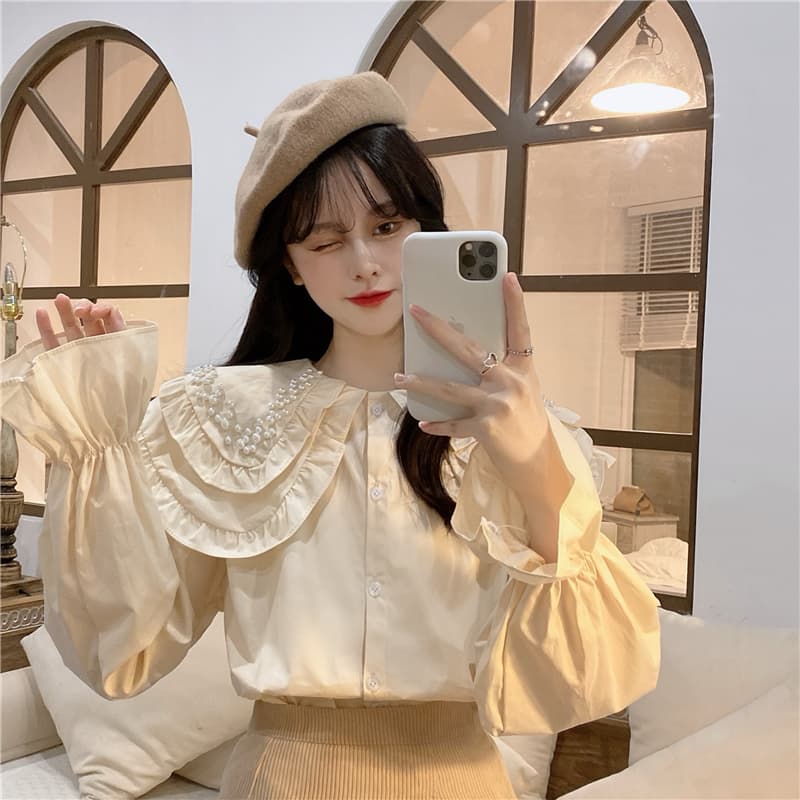 フレンチガーリ ホワイトシャツブラウス