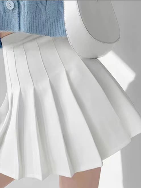 フレンチガーリー プリーツミニスカート かわいい無地の着回し万能スカート