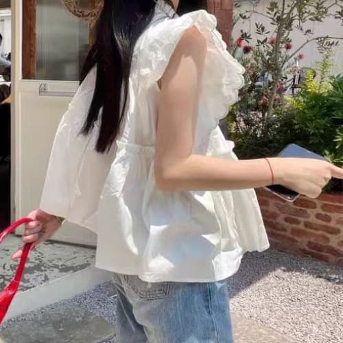 フレンチガーリー フリルブラウス 白 半袖 レース