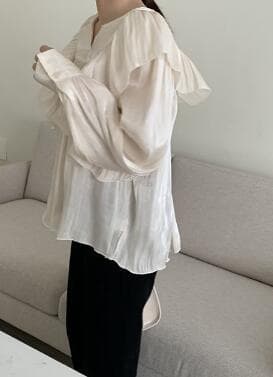 フレンチガーリー レディース韓国風フリルプリーツブラウス長袖気質トップス