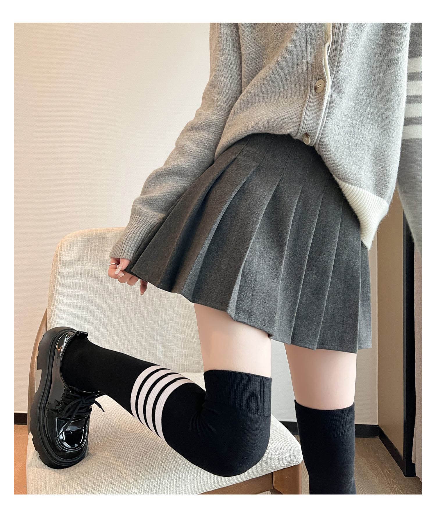 フレンチガーリー プリーツミニスカート かわいい無地の着回し万能スカート